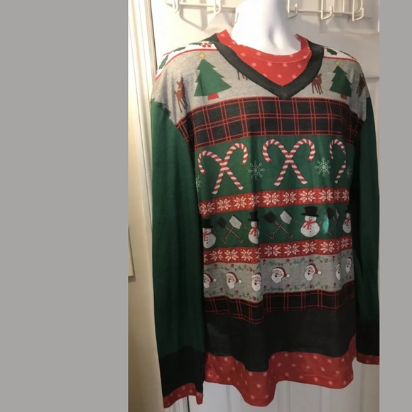 FAUX REAL Christmas Sweater Shirt Tee Candy Cane - Picture 3 of 7
